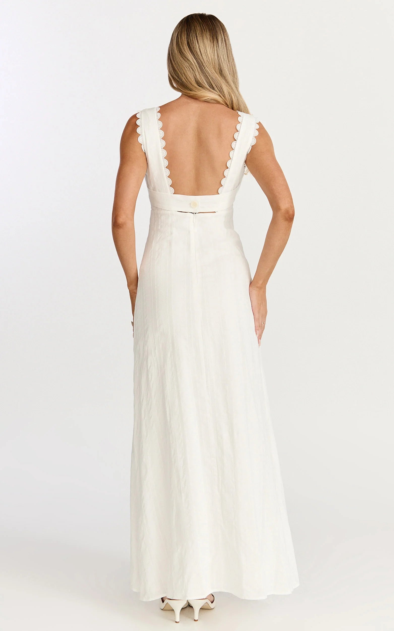 Square Neck Fit And Flare Dress in White
