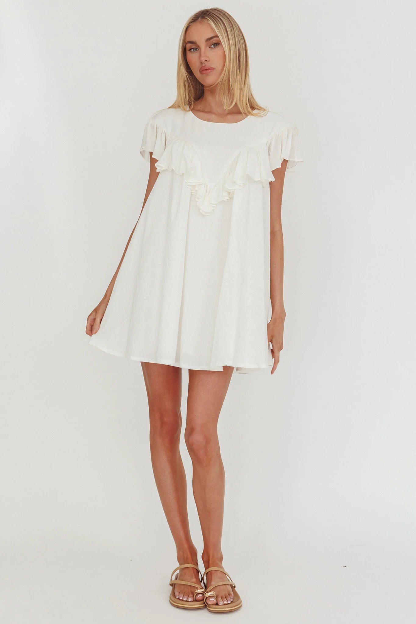 Sunshine Weekend Frill Trim Babydoll Mini Dress White